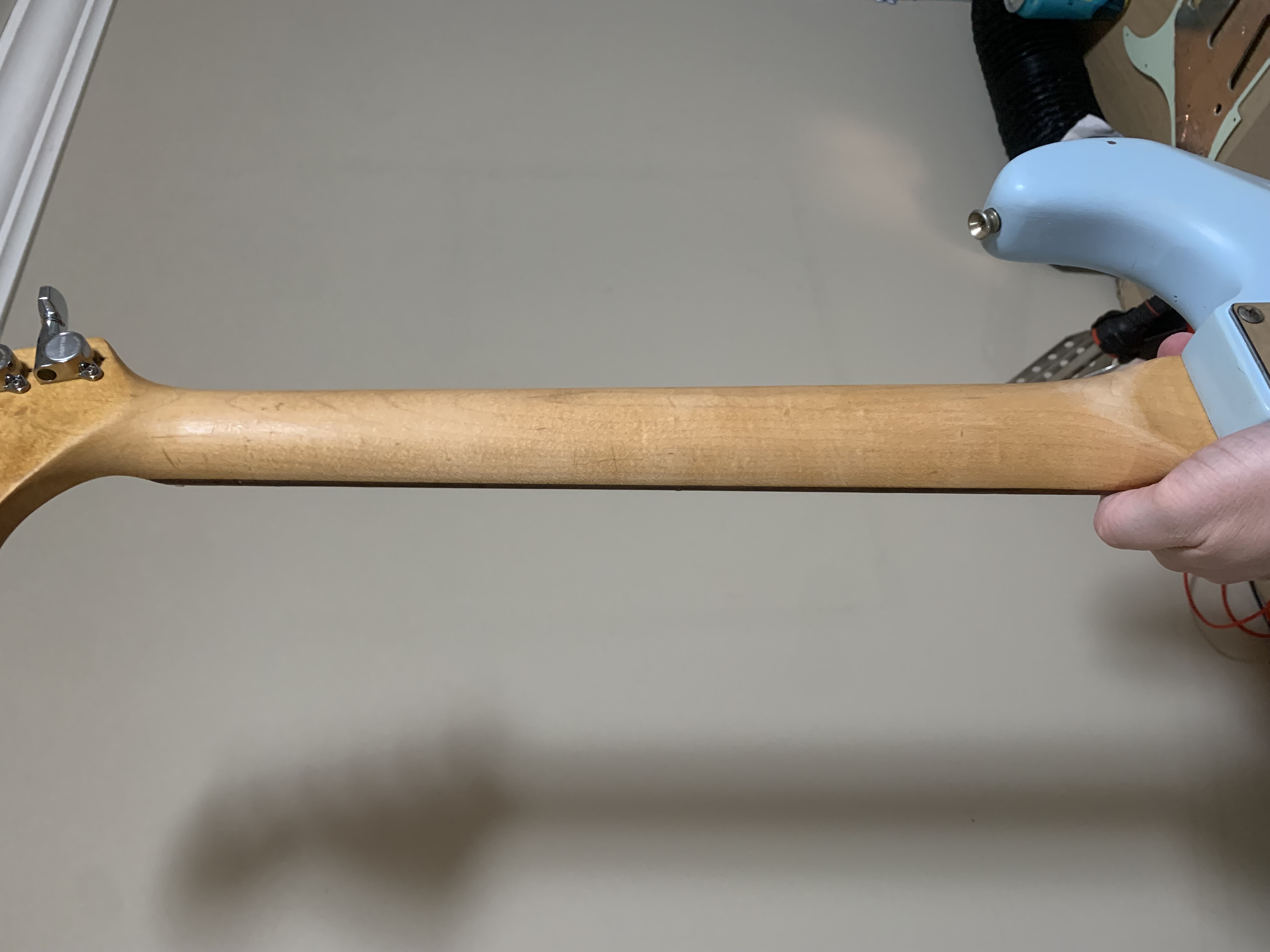 A sanded guitar neck