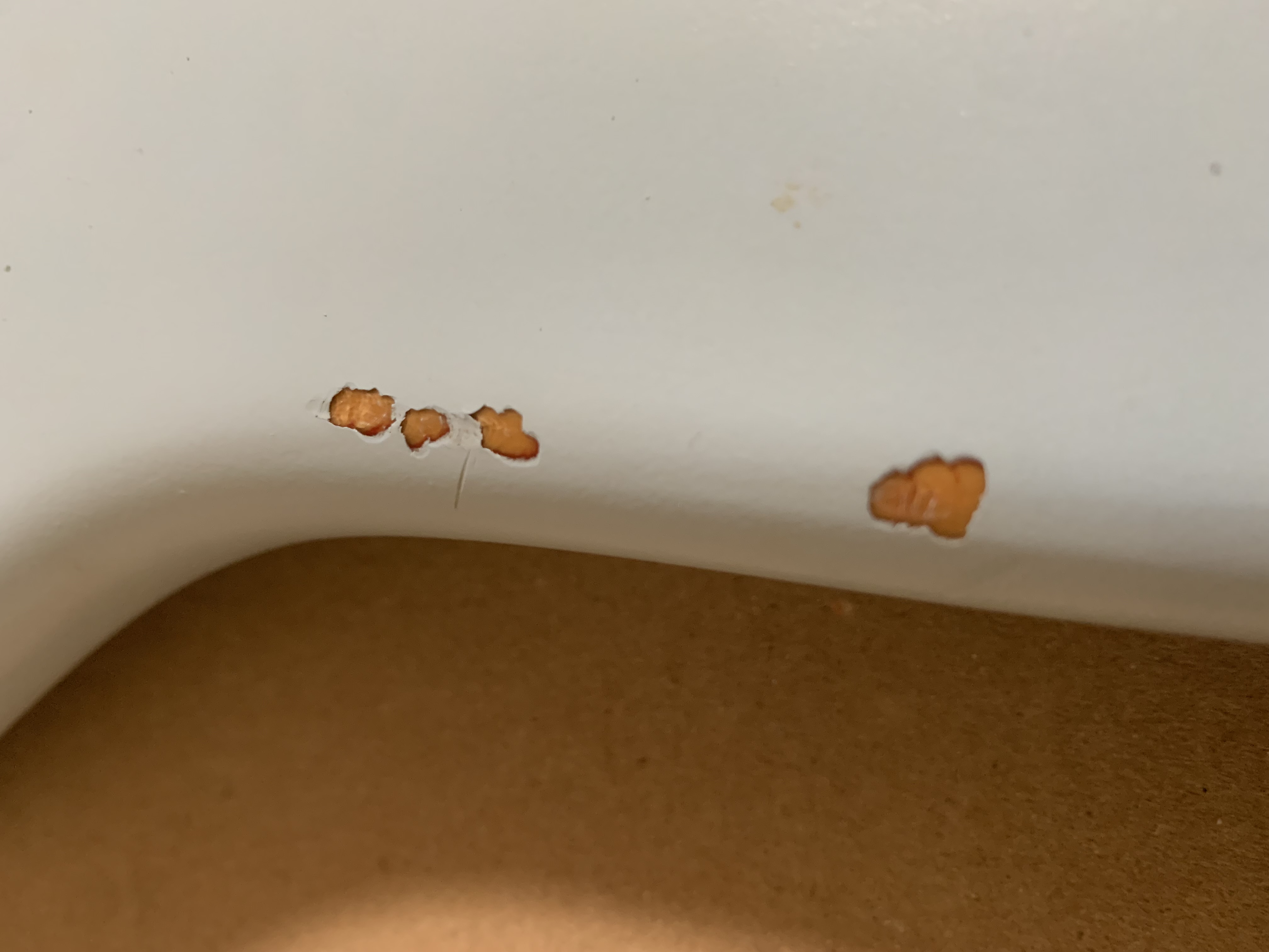 Closeup of chips of paint on guitar body