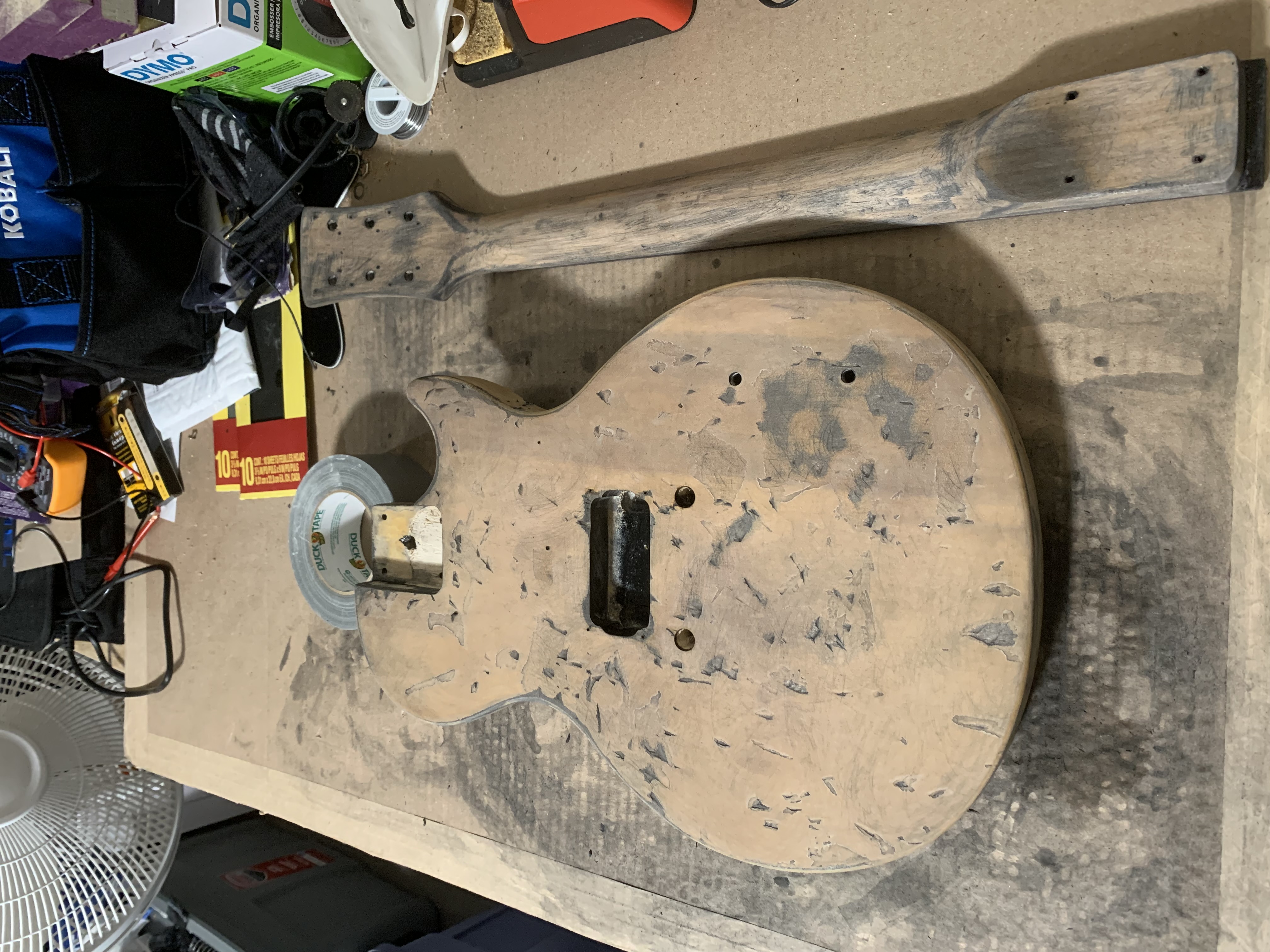 Freshly stained guitar body