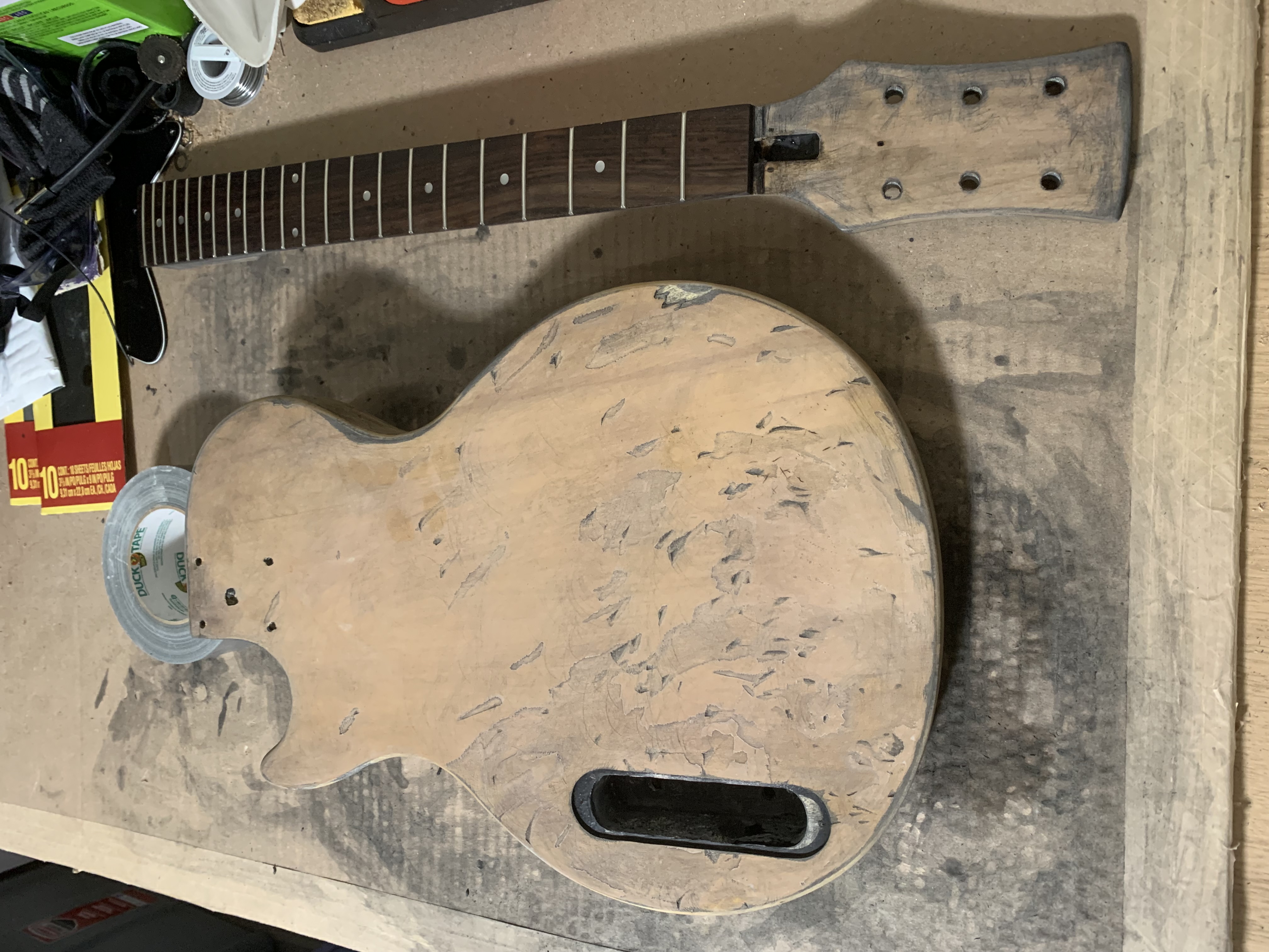 Freshly stained guitar body