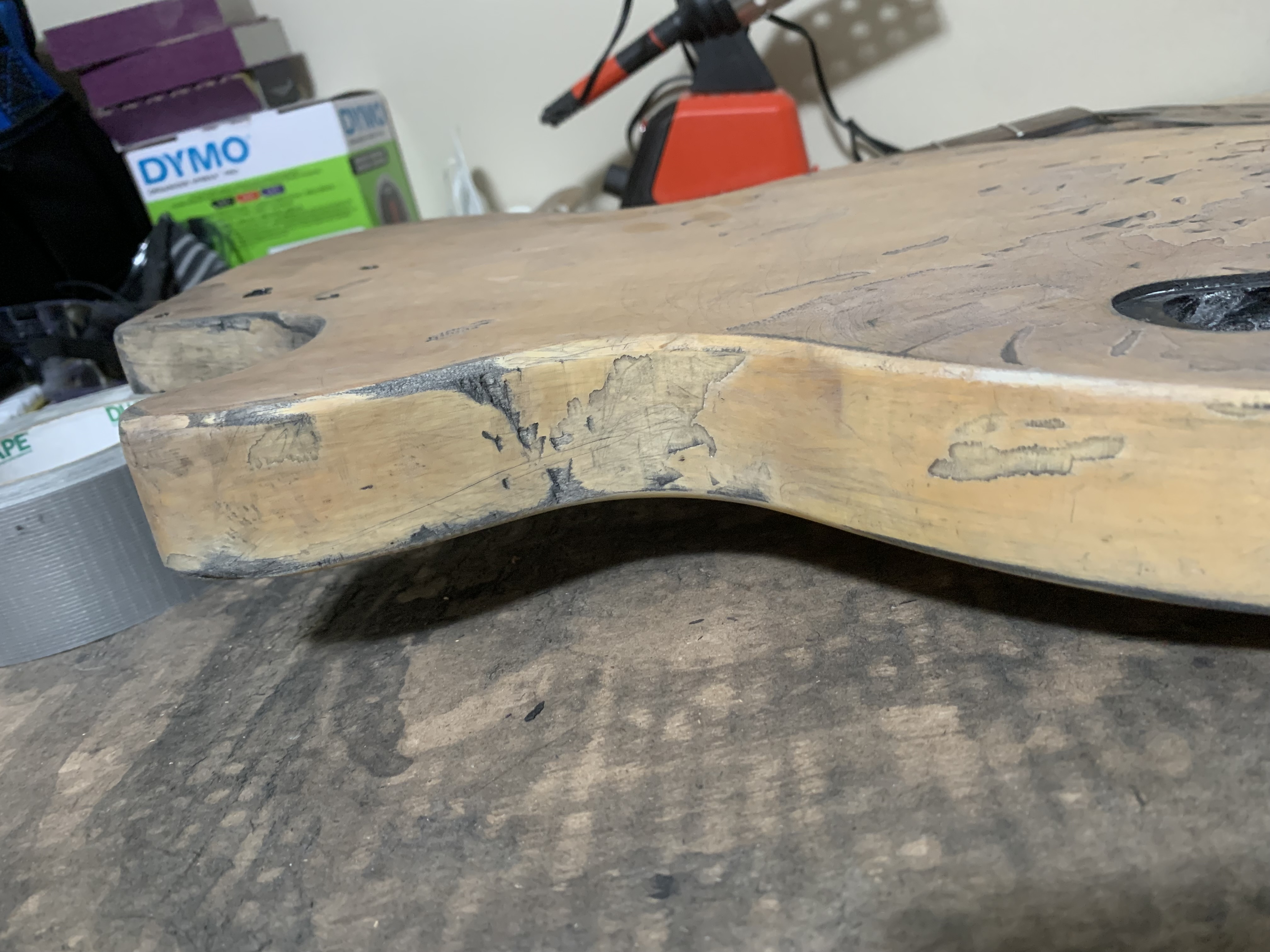 Freshly stained guitar body