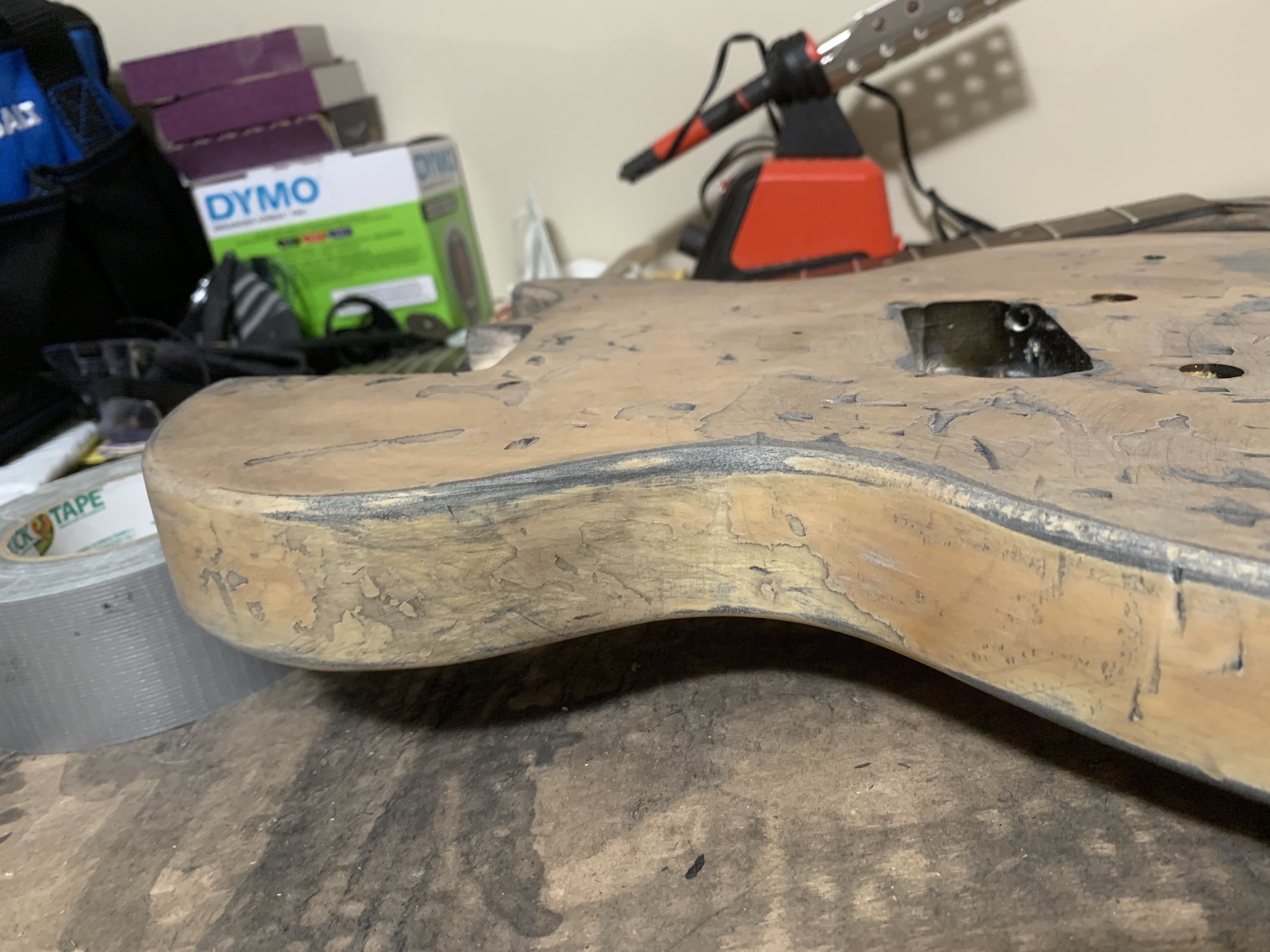 Freshly stained guitar body