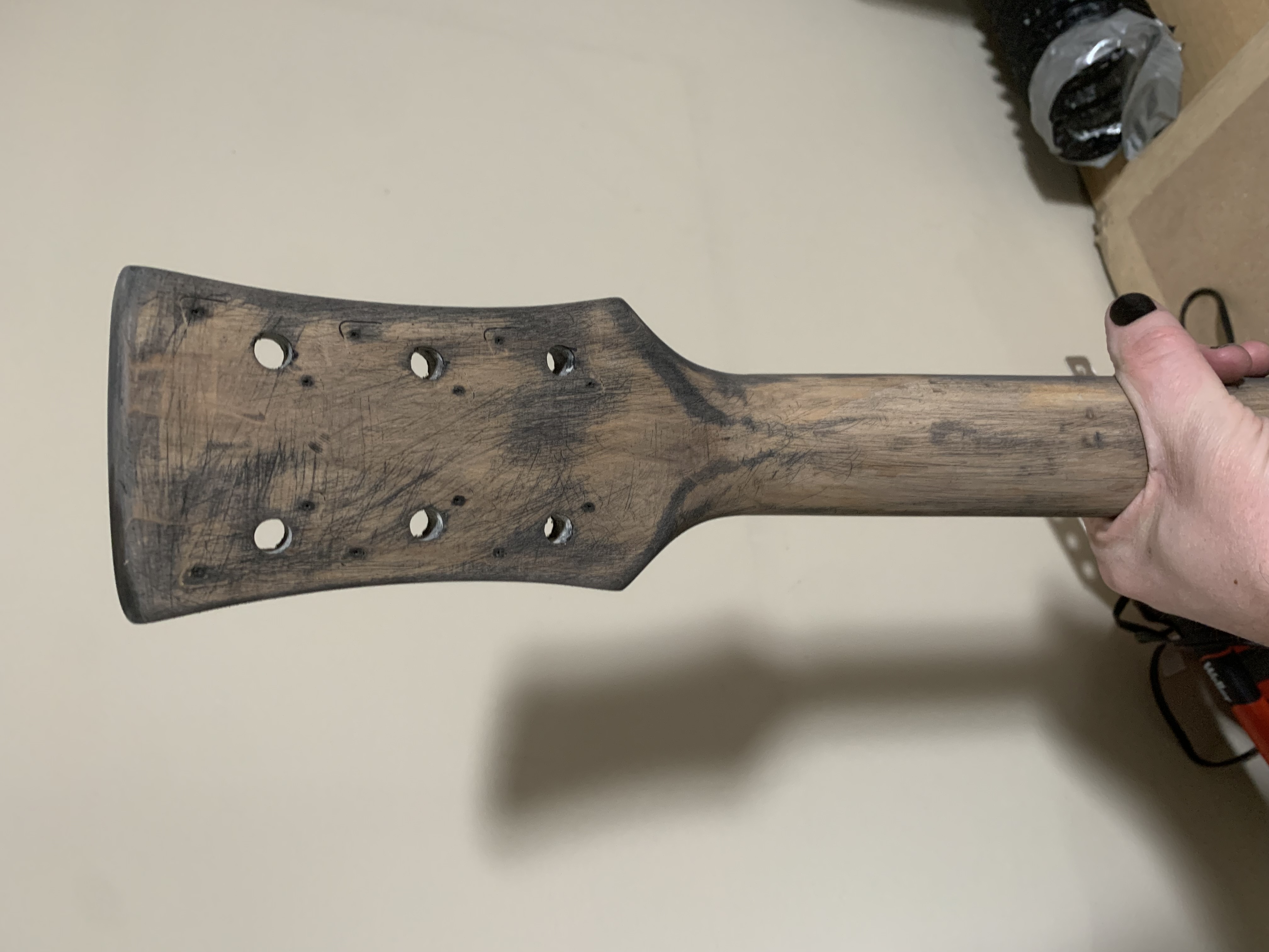 Freshly stained guitar body