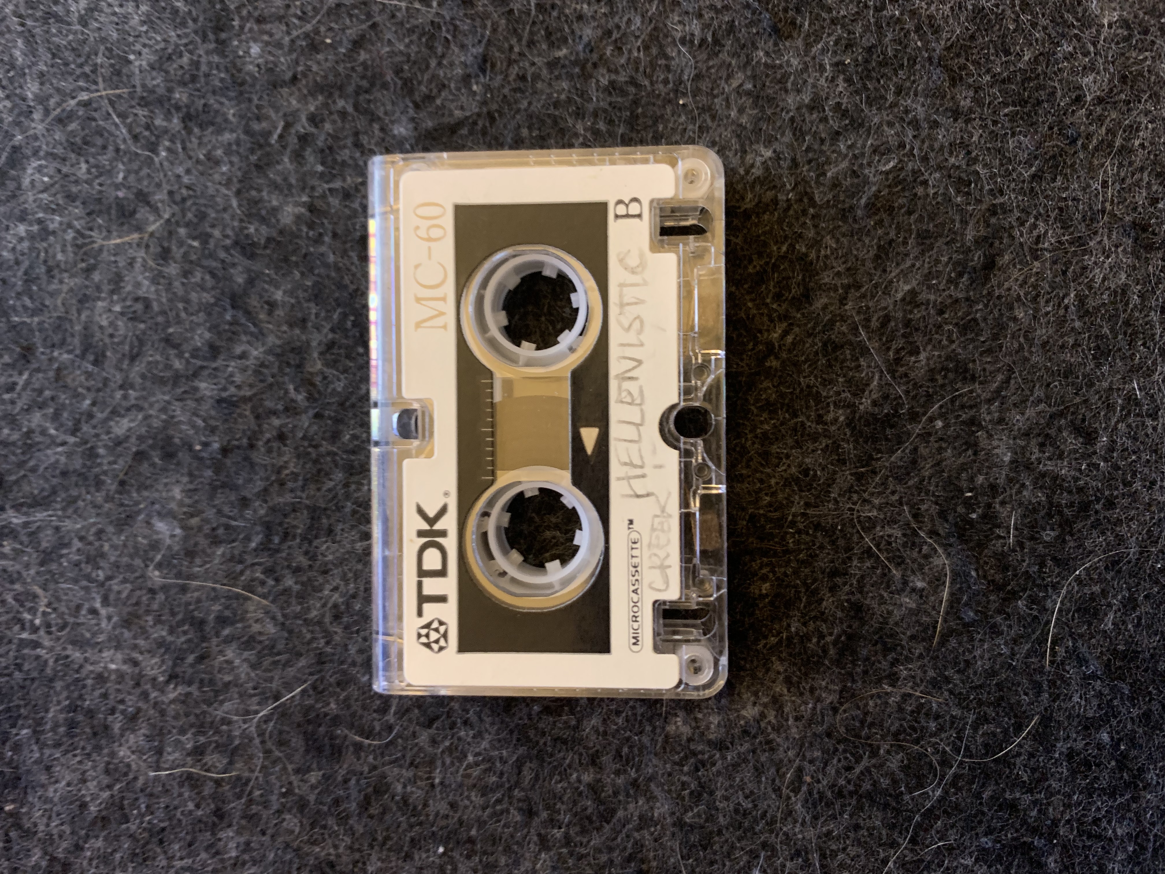 A microcassettes sitting on a desk