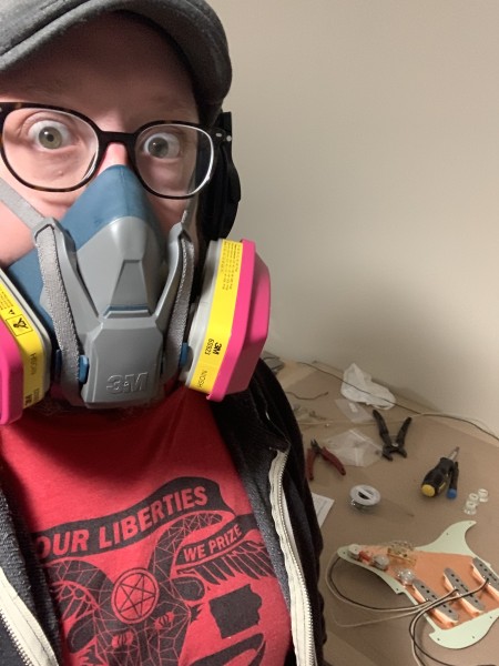 Me wearing a safety mask for fumes